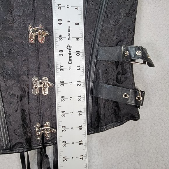 Black Floral Satin Gothic Strapless Steampunk Buckle Lace Up Sexy Bustier Corset - Picture 10 of 15
